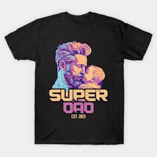 Super New Bearded Dad Est 2023 Distressed Retro Vintge Style T-Shirt